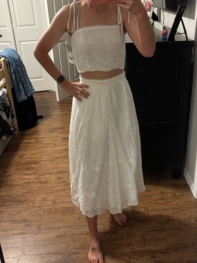 White Eyelet Midi Skirt and crop set- Women altrd state